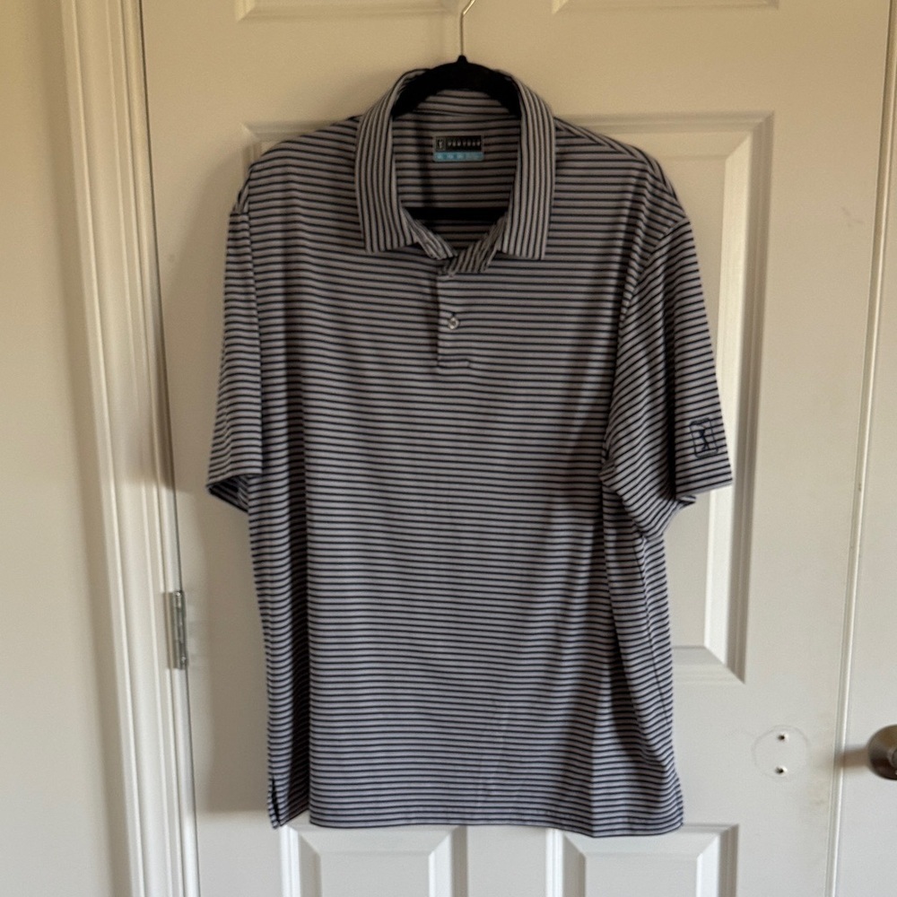 PGA Tour Men's Polo Shirt - Navy and White Stripes Size XL
